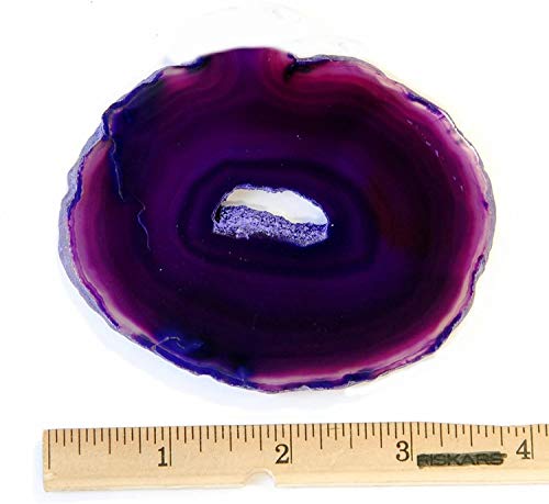 JIC Gem 3.5-4 inch Dyed Purple Agate Coasters Set of 4 Natural Sliced Geode Home Decor