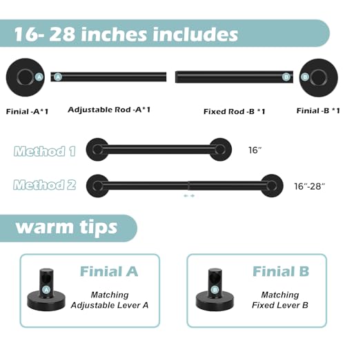 Adjustable Magnetic Curtain Rod 16-28 Inch, Tool-Free Metal Rod for Doors