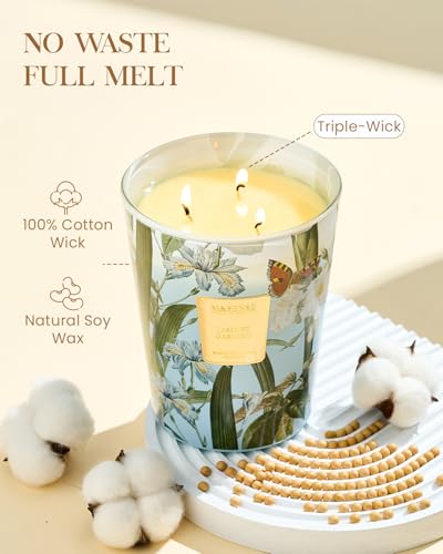 Jasmine Scented Candle - 3 Wick, 35oz, 150 Hour Burn, Natural Soy Wax