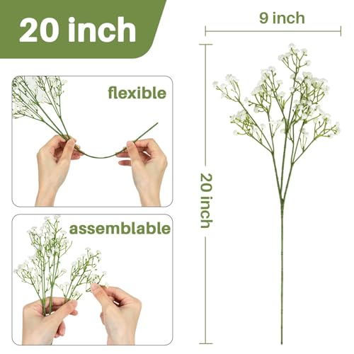 White Artificial Baby's Breath Flowers - 10 Pcs Faux Gypsophila Stems