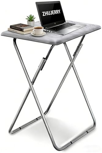 Folding TV Tray Table with Metal Frame - White Marble Snack Table