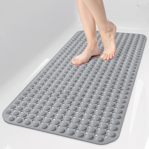 OTHWAY Non Slip Bath Tub Mat - 35x16 Inch Grey Shower Mat with Suction Cups