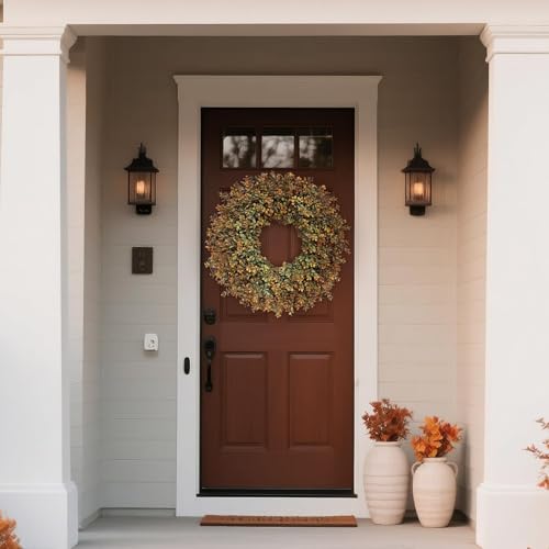 26-Inch Artificial Fall Boxwood Wreath for Front Door Autumn Home Decor