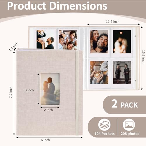 2-Pack 2x3 Inch Mini Photo Album with Linen Cover and Window