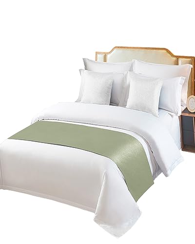 Sage Green Satin Bed Runner for King Bed - Decorative Scarf 94 x 20 Inch