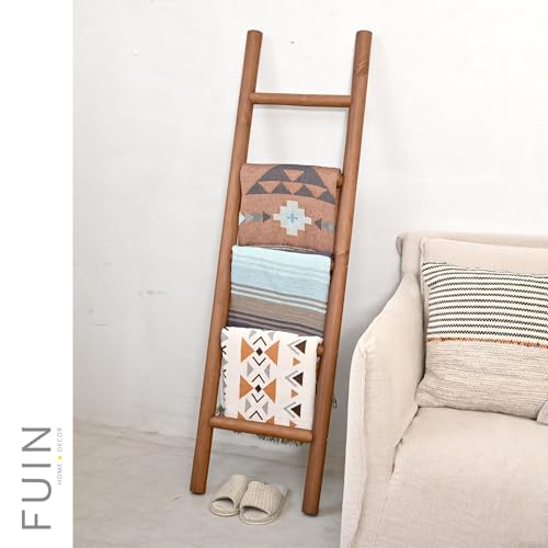 57-Inch Rustic Solid Wood Blanket Ladder, Decorative Farmhouse Towel Rack