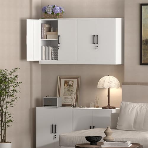 28-Inch Metal Wall Storage Cabinet with Adjustable Shelf and Locking Door