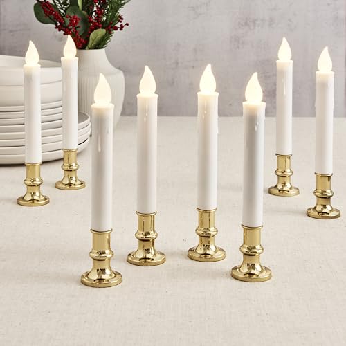 LampLust 6 Pack Gold Holders Flameless Christmas Window Candles with Remote Timer