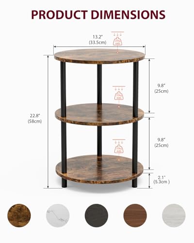 3-Tier Small Round Accent Table - Industrial Side Table & Nightstand