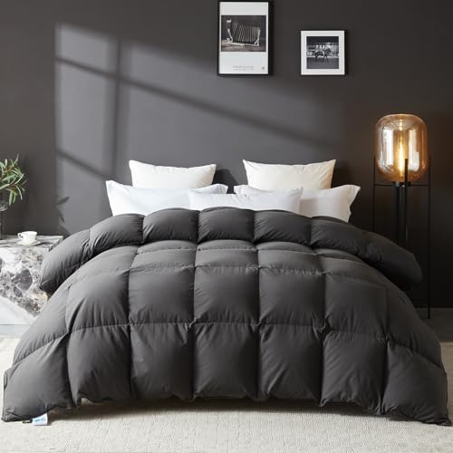 L LOVSOUL All-Season Goose Feather Down Fiber Comforter - Queen, Grey