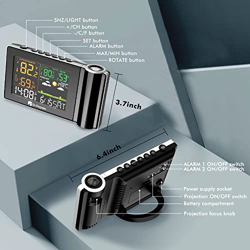 Projection Alarm Clock with Indoor Outdoor Temperature and Humidity Monitor