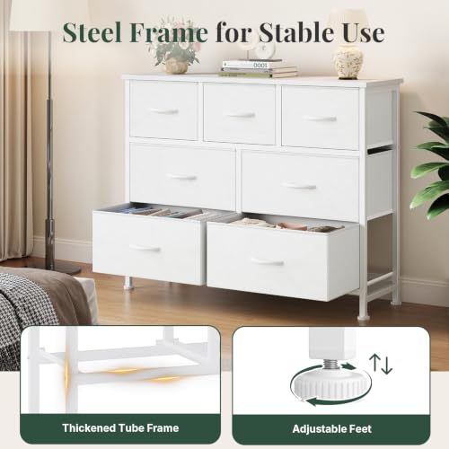 7-Drawer Fabric Dresser with Wood Top, Metal Frame Storage Organizer