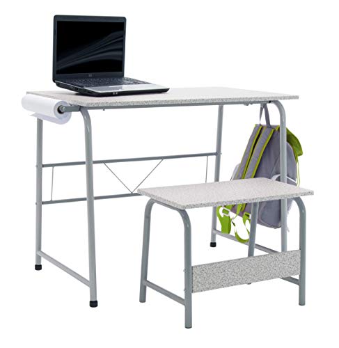 Compact Kids Art Table and Bench Set with Paper Roll, Grey