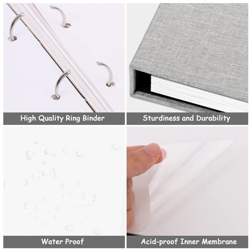 Self-Adhesive Photo Album with 60 Pages, Large Linen 3-Ring Scrapbook