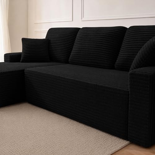 119-Inch Modular Sectional Couch, Corduroy L-Shaped Sofa with Left Chaise