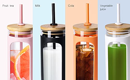 20oz Glass Water Tumbler with Bamboo Lid, Straw and Silicone Sleeve