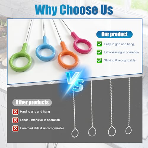 Extra Long Stainless Steel Straw Cleaner Brushes with Color Hanging Loops