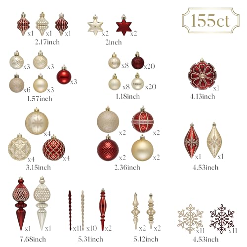 Valery Madelyn 155ct Luxury Burgundy Gold Christmas Ornaments Set