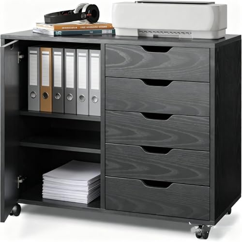 5-Drawer Mobile Storage Cabinet with Adjustable Shelf and Printer Stand