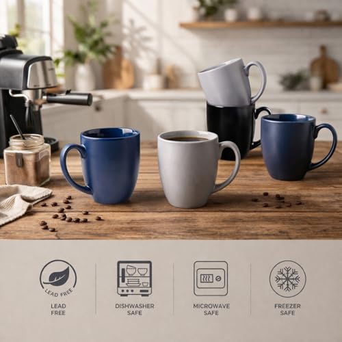 Multicolor 16oz Ceramic Coffee Mug Set of 6 - Large, Durable & Safe Drinkware