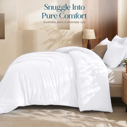 White Queen Comforter Set 3-Piece - Soft Microfiber Down Alternative Bedding