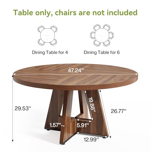 47-Inch Round Dining Table with Wooden Pedestal Base for 4-6 People