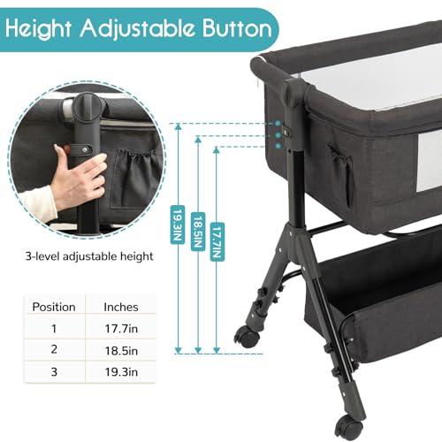 3-in-1 Portable Baby Bassinet & Bedside Sleeper with Wheels - Dark Grey