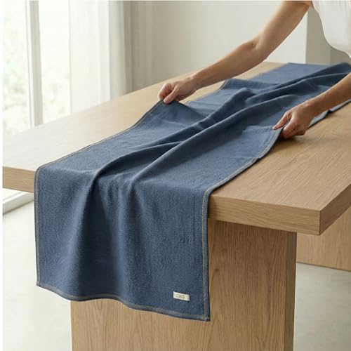 Jojomia Indigo Blue Turkish Cotton Table Runner 27x70in, Farmhouse Decor, Machine Washable