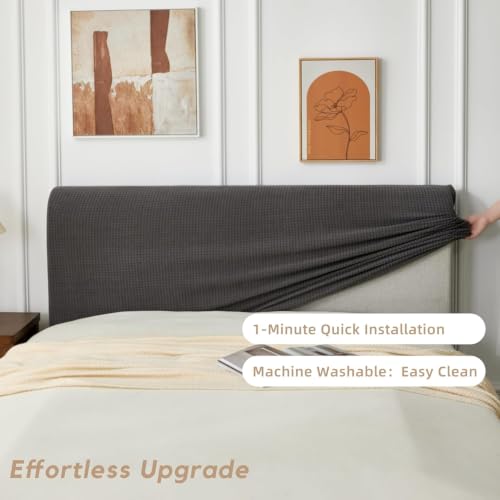 King Headboard Cover - Stretch Jacquard Slipcover, Grey