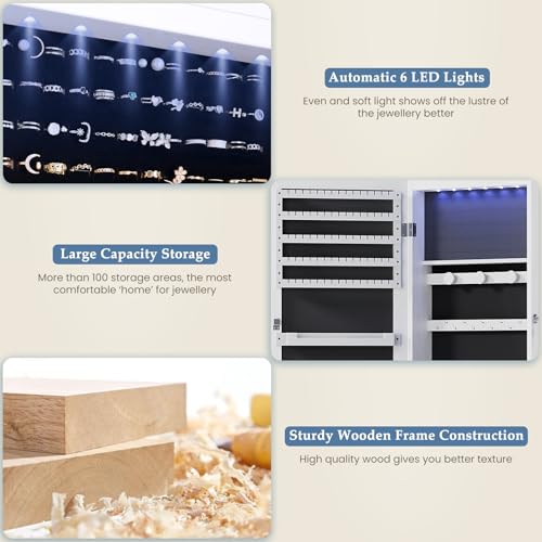 Lockable Jewelry Cabinet with Full-Length Mirror and LED Lighting