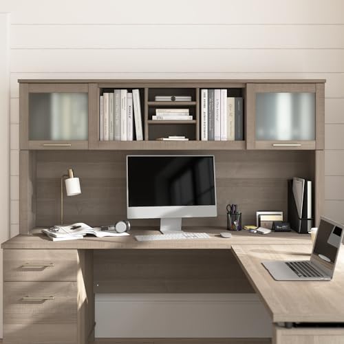Bush Home 72-Inch Desk Hutch with Shelves and Frosted Glass Doors for Office Storage