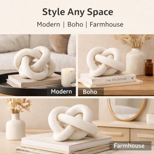 3-Link Wood Knot Decor - Hand-Carved Boho Rustic Table Accent, White