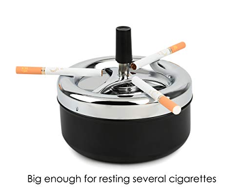 Round Spinning Push-Down Ashtray, Large Metal Cigarette Ash Tray for Patio