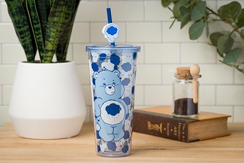 Care Bears Grumpy Bear Glitter Cold Cup 24oz, Official Silver Buffalo Merchandise