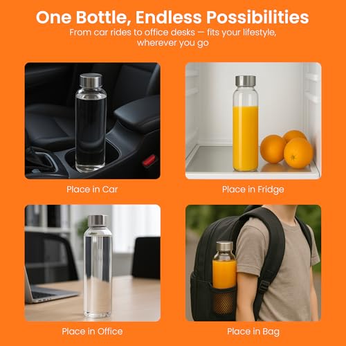 18oz Glass Juice Bottles with Stainless Steel Lids, 6-Pack Set