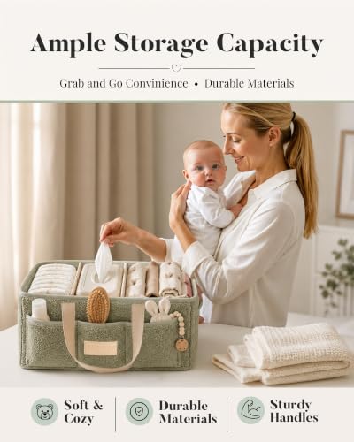Teddy Fleece Baby Diaper Caddy Organizer with Portable Changing Mat