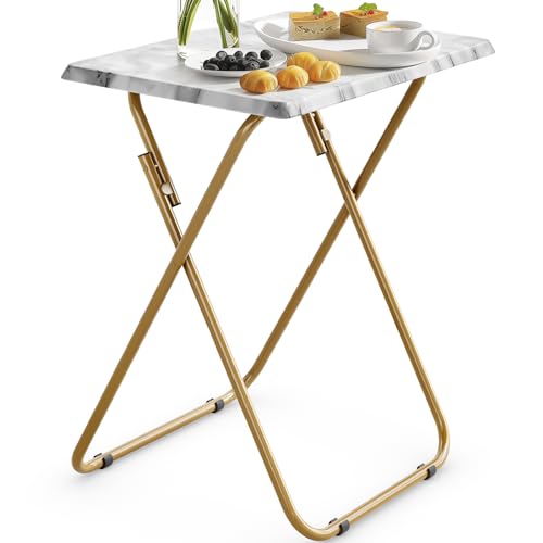 Folding TV Tray Table with Marble-Look Top, Portable Laptop Desk