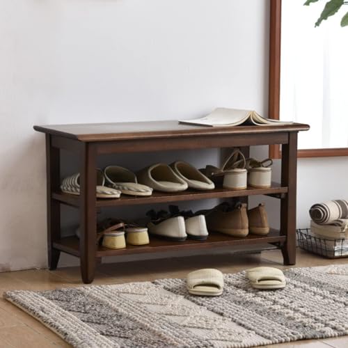 Wooden Shoe Storage Bench - 31.5-Inch Rubber Wood Entryway Bench
