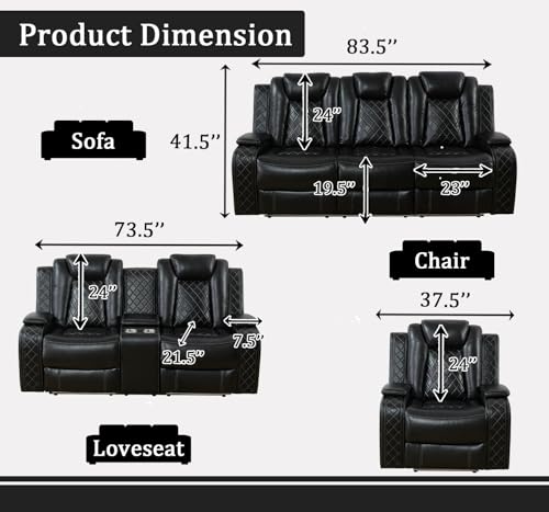 6-Seater Power Reclining Sofa Set with LED Lights and Built-in Charging