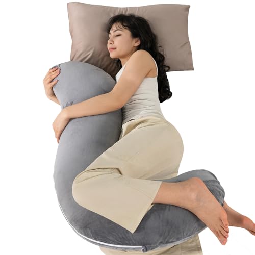 S-Shaped Body Pillow for Side Sleepers - Soft Grey Velvet