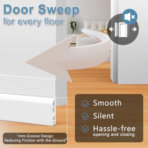 Silicone Door Draft Stopper - 39 Inch Under Door Sweep Gap Filler, White