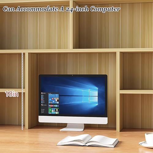 3-Tier Wooden Desktop Bookshelf Hutch with 7 Storage Shelves - White