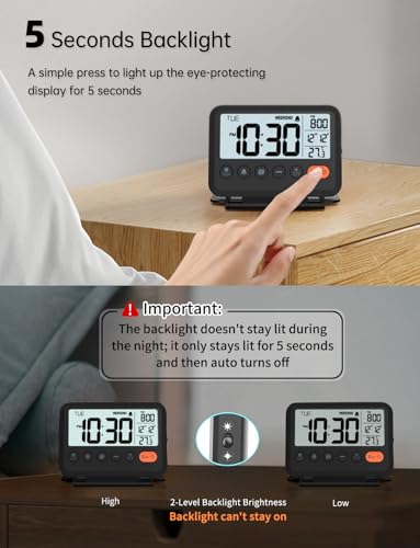 Foldable Digital Travel Alarm Clock with Backlight & Temperature Display