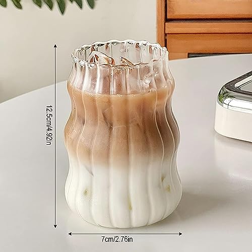 2 Pcs Ribbed Glass Cups, 18 Oz Vintage Wave Design Drinking Glassware