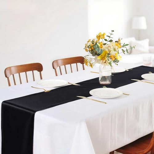 Yeabwps Black Satin Table Runner 12 x 108 Inches, Pack of 4 for Weddings & Parties