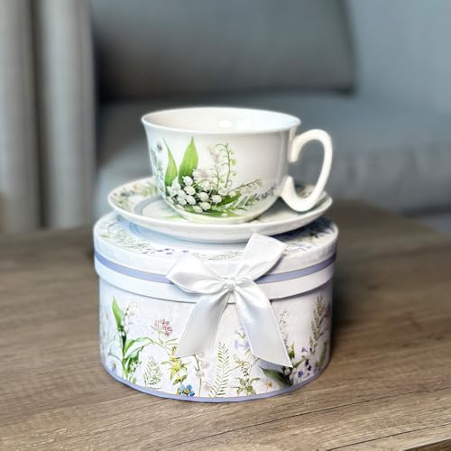 STP GOODS Lily of the Valley Bone China Tea & Coffee Cup with Saucer Gift Set