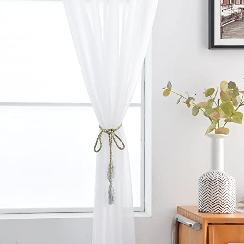 White Sheer Voile Window Curtain Panels - Dual Rod Pocket, 52 x 84 Inch (Pair)