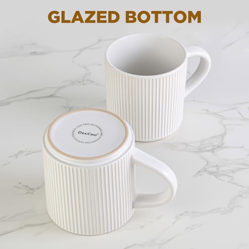 DeeCoo 12oz White Ceramic Coffee Mug Set of 4 - Microwave & Dishwasher Safe