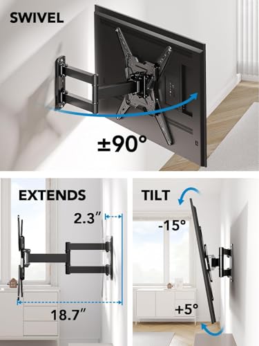 Full Motion TV Wall Mount for 26-60 Inch Screens, Single Stud Bracket