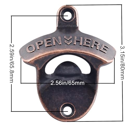 Antique Copper Wall Mount Bottle Opener Set of 2 - Retro Beer Opener with Screws, Rustic Kitchen & Bar Decor